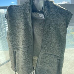 Aritzia TNA Sage Green Hi-Hip Polar Fleece Vest with Hood